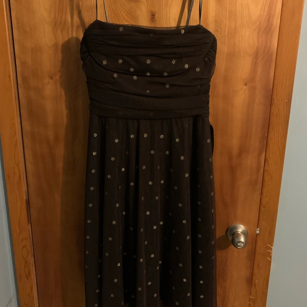 BCBG Black and Gold Polka Dot Prom Dress